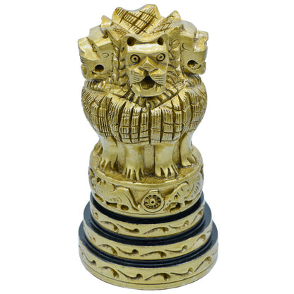 Wood Heart Polished Golden Ashoka Pillar Emblem
