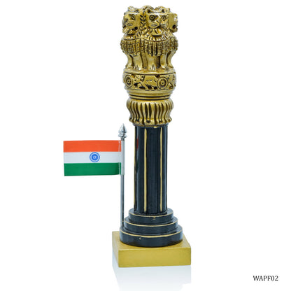 Polished Golden Ashoka Pillar with Indian Flag