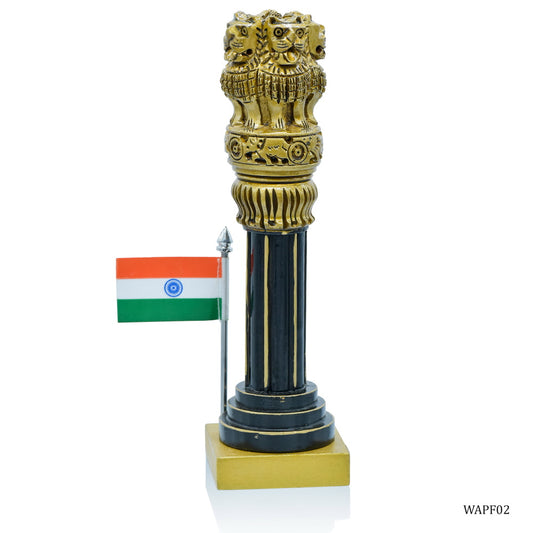 Polished Golden Ashoka Pillar with Indian Flag