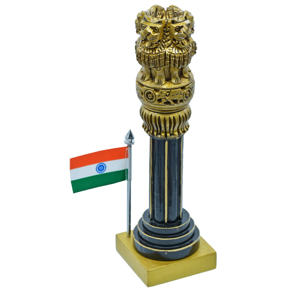 Polished Golden Ashoka Pillar with Indian Flag