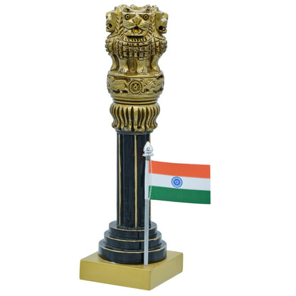 Polished Golden Ashoka Pillar with Indian Flag