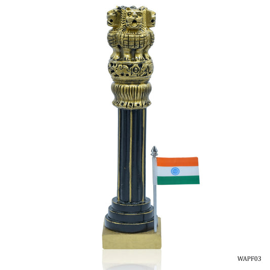 Polished Golden Ashoka Pillar with Indian Flag