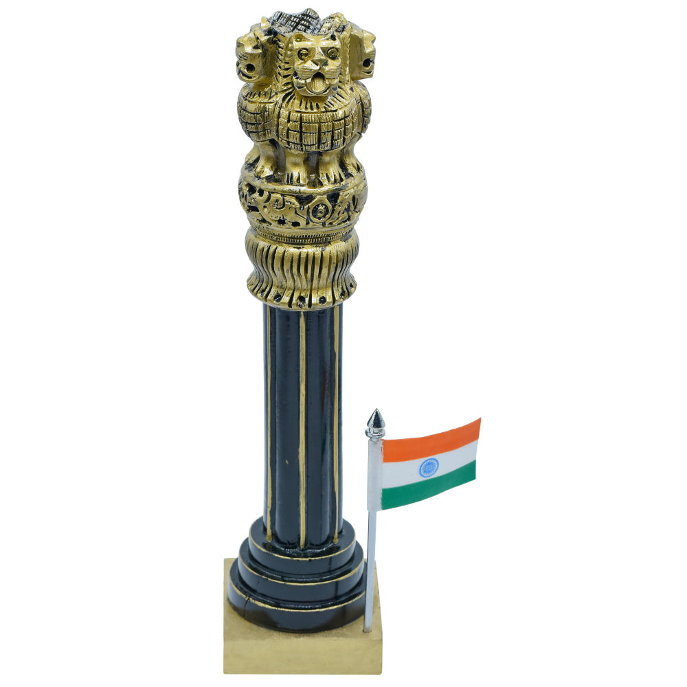 Polished Golden Ashoka Pillar with Indian Flag
