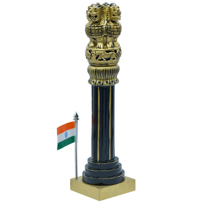 Polished Golden Ashoka Pillar with Indian Flag