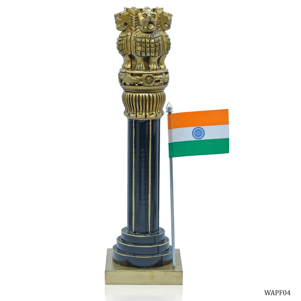 Polished Golden Ashoka Pillar with Indian Flag