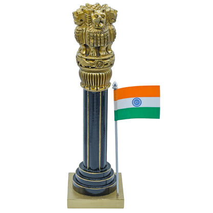 Polished Golden Ashoka Pillar with Indian Flag