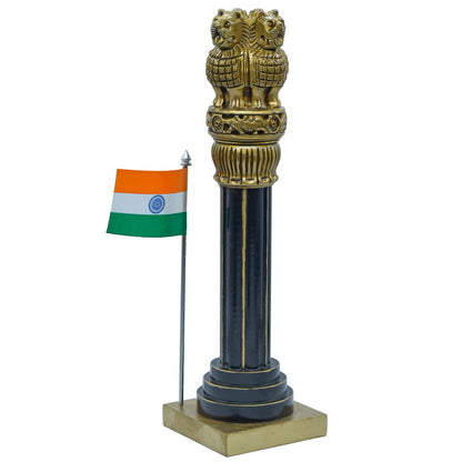 Polished Golden Ashoka Pillar with Indian Flag
