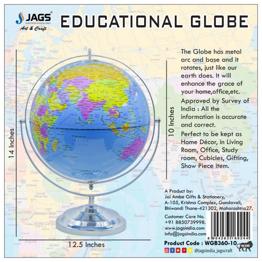 Premium World Globe with Chrome Stand – Educational & Decorative