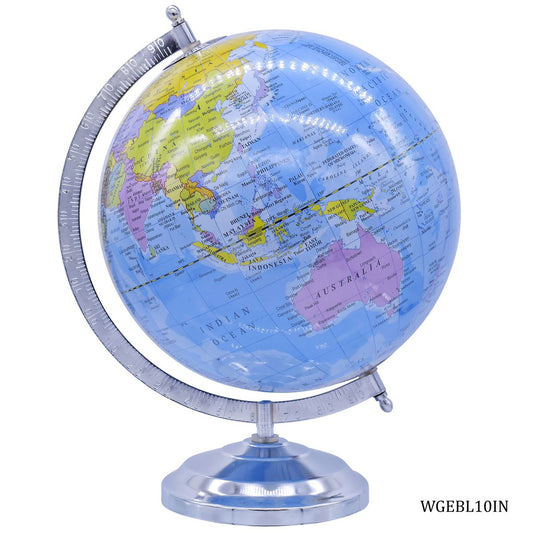 Premium Blue World Globe with Chrome Stand – 10 Inch