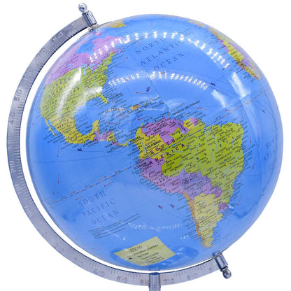 Premium Blue World Globe with Chrome Stand – 10 Inch