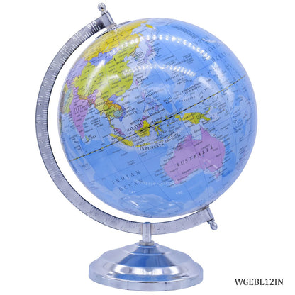 Premium Blue World Globe with Chrome Stand – 12 Inch
