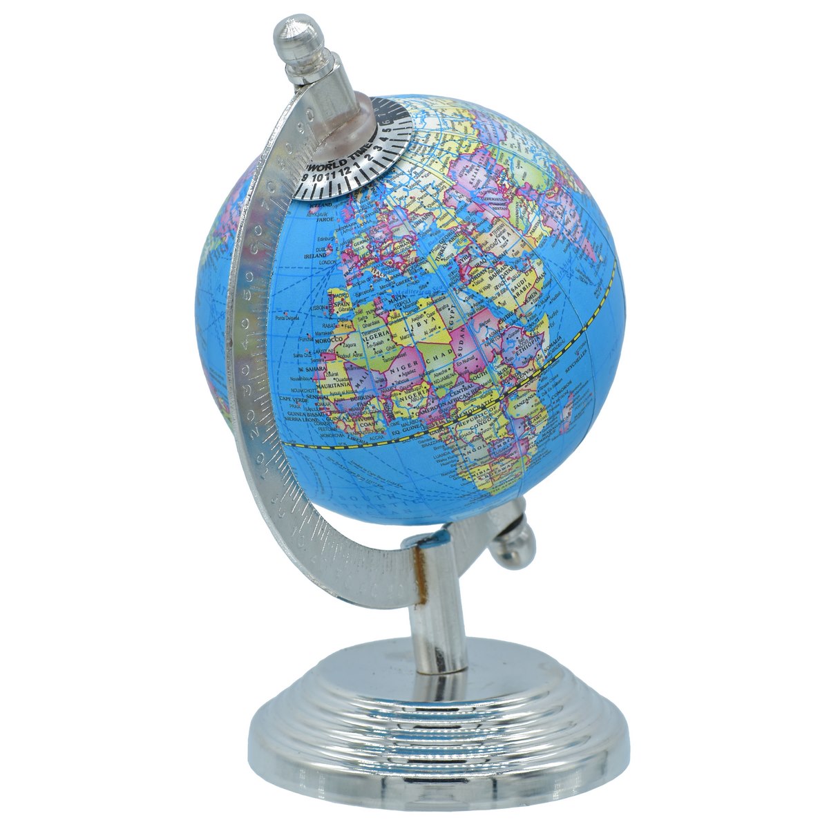 Classic Blue World Globe with Sleek Silver Stand – Educational & Decorative