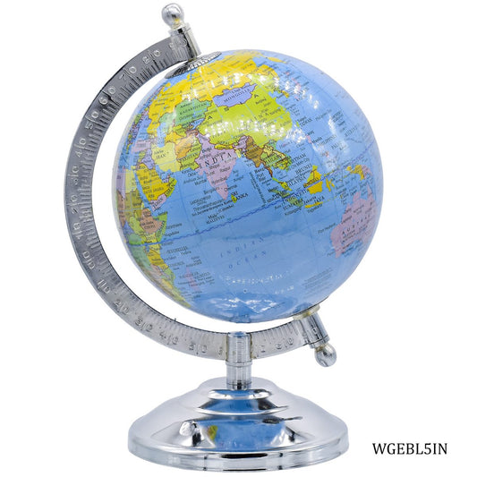 Premium Blue World Globe with Chrome Finish Stand – 5 Inch