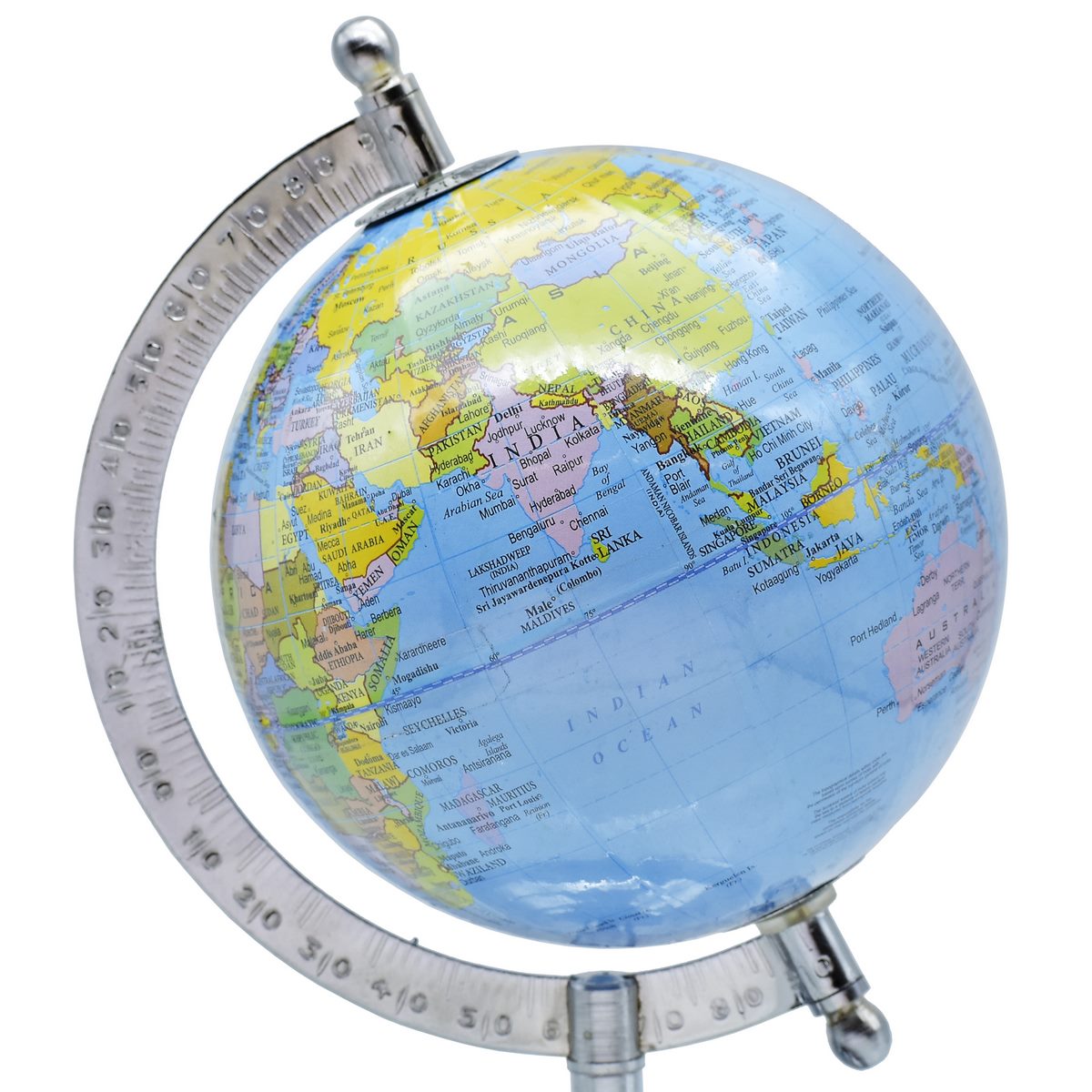 Premium Blue World Globe with Chrome Finish Stand – 5 Inch