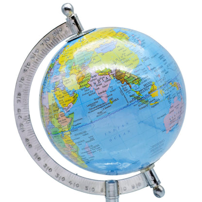 Premium Blue World Globe with Chrome Finish Stand – 5 Inch