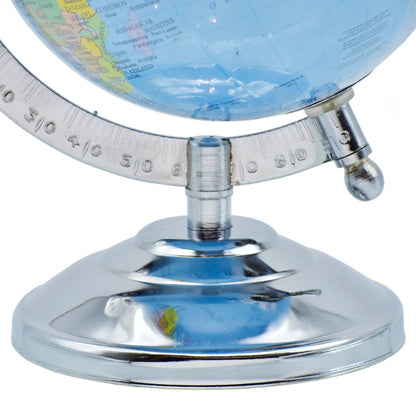 Premium Blue World Globe with Chrome Finish Stand – 5 Inch