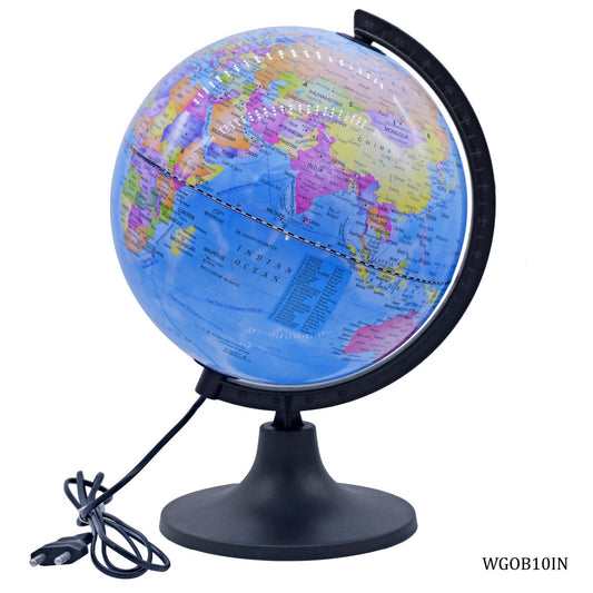 Illuminated Blue World Globe with Black Matte Stand – 10 Inch