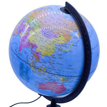 Illuminated Blue World Globe with Black Matte Stand – 10 Inch
