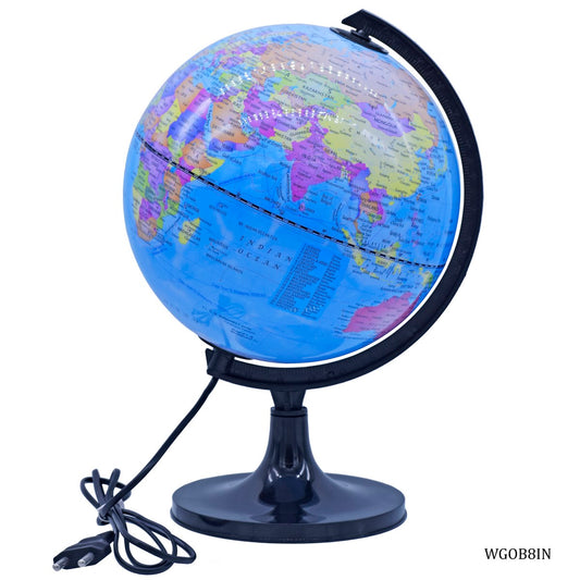 Illuminated Blue World Globe with Black Stand – 8 Inch