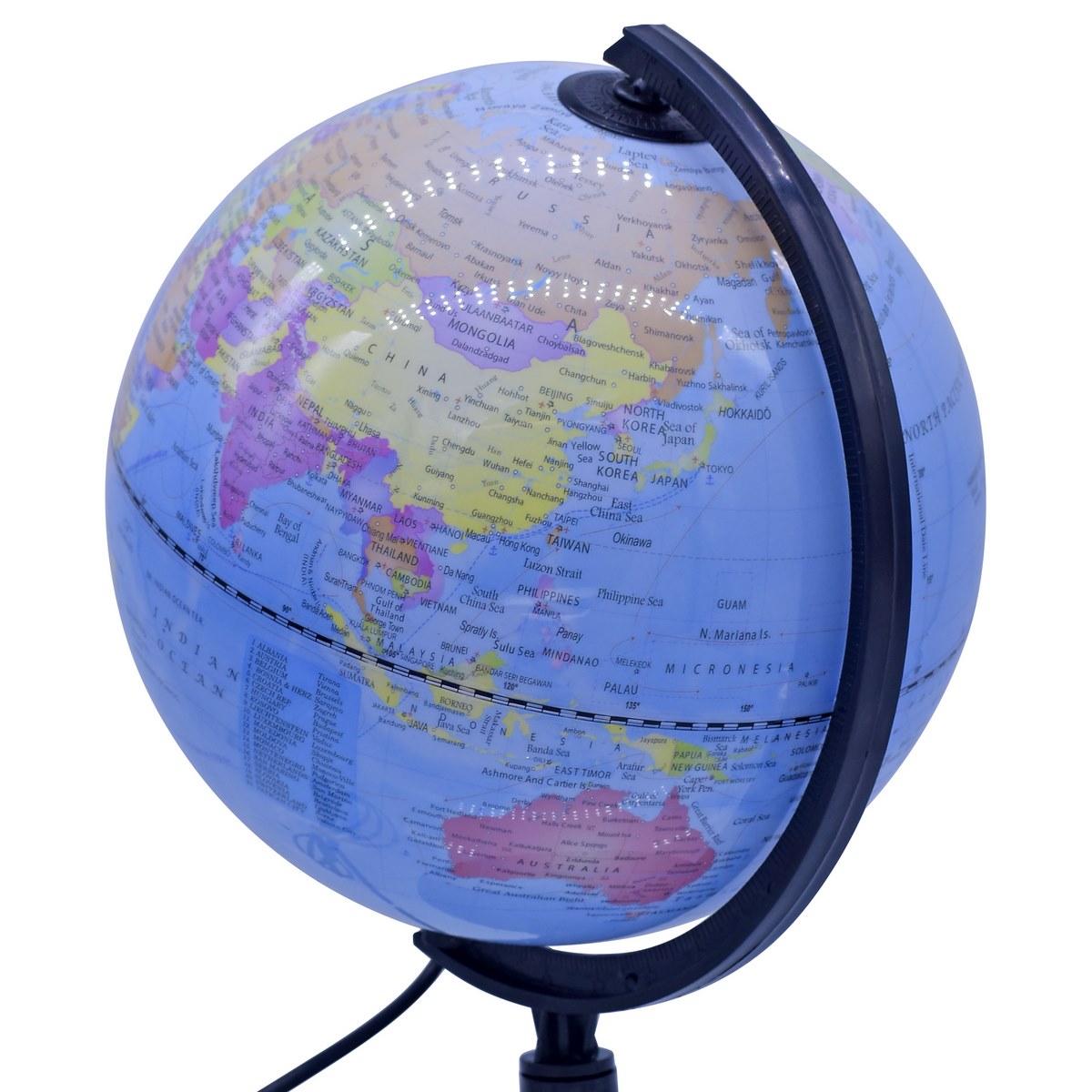 Illuminated Blue World Globe with Black Stand – 8 Inch