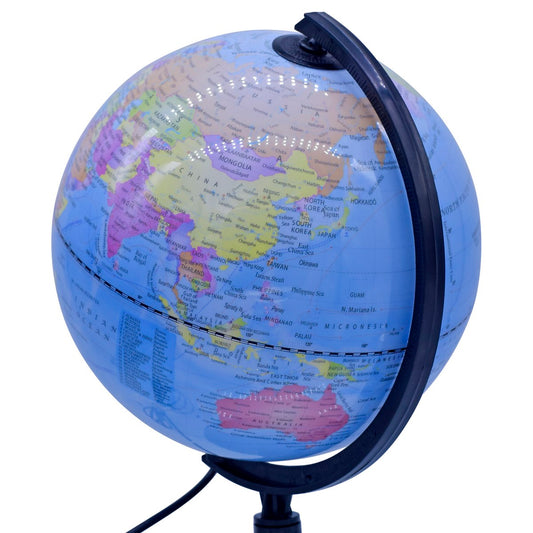 Illuminated Blue World Globe with Black Stand – 8 Inch