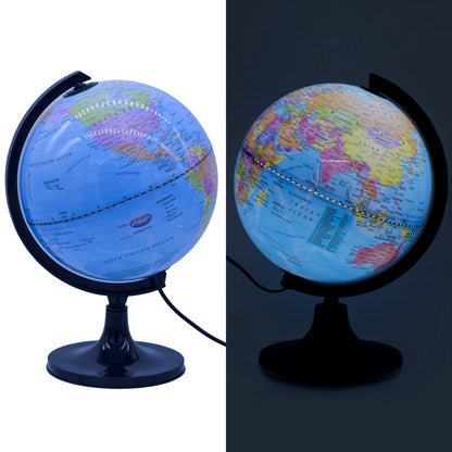 Illuminated Blue World Globe with Black Stand – 8 Inch