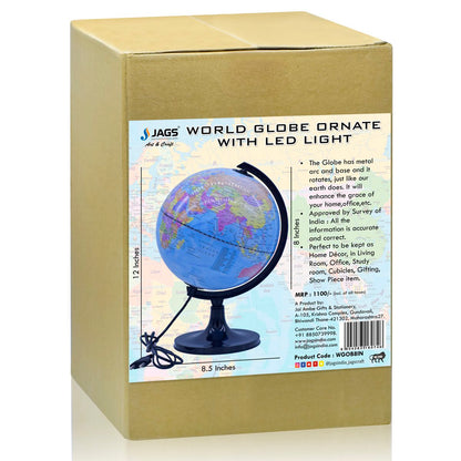 Illuminated Blue World Globe with Black Stand – 8 Inch