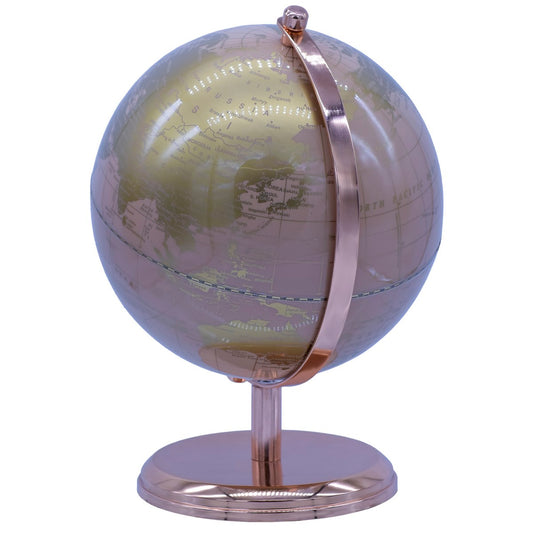 Luxury Gold & Rose-Tone Decorative World Globe – 8 Inch