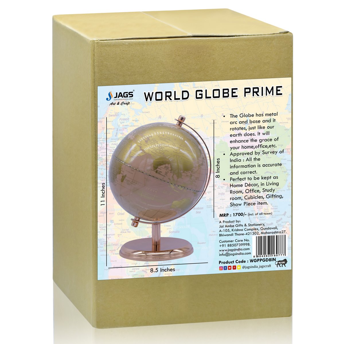 Luxury Gold & Rose-Tone Decorative World Globe – 8 Inch