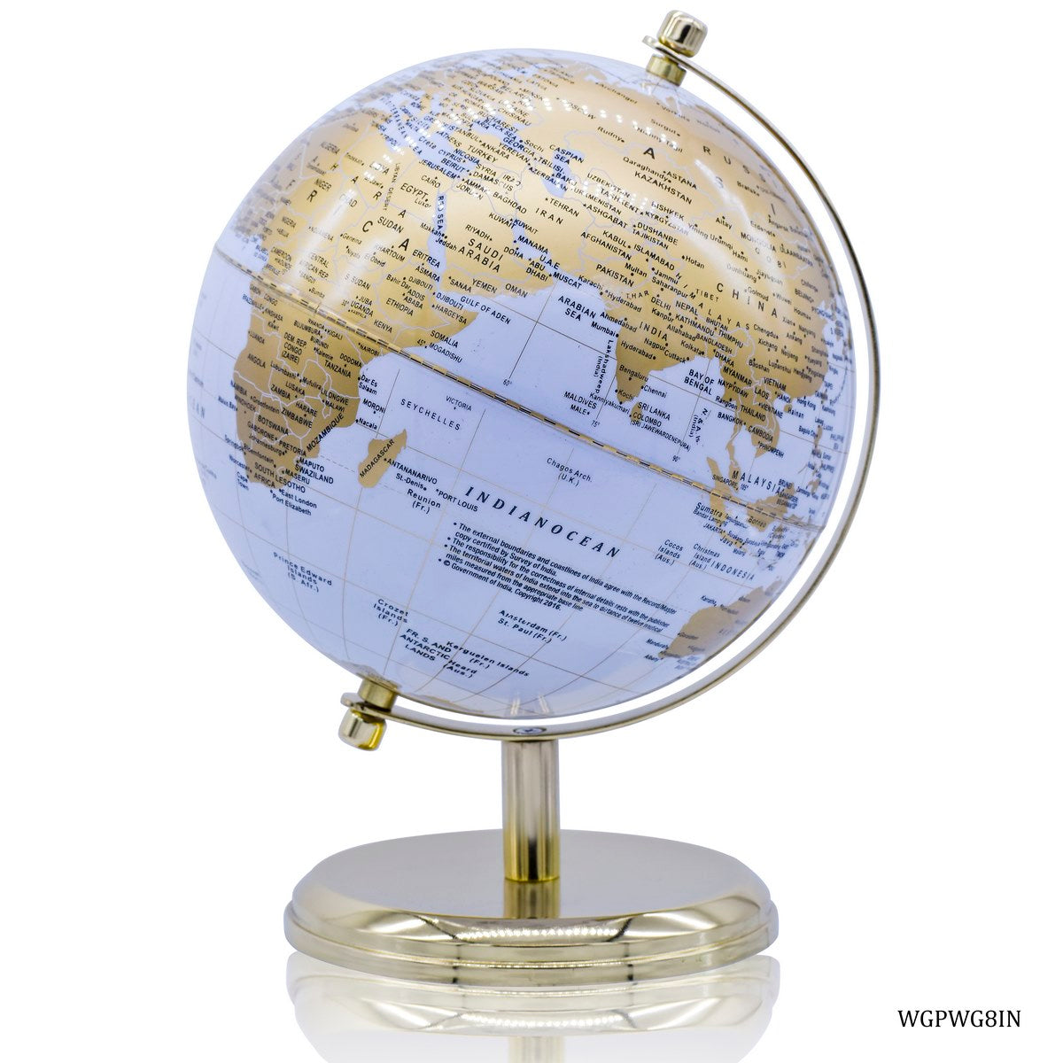 Luxury White & Gold Decorative World Globe – 8 Inch