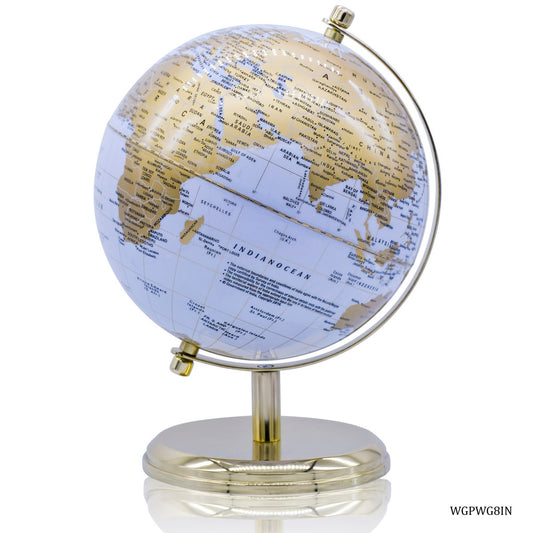 Luxury White & Gold Decorative World Globe – 8 Inch