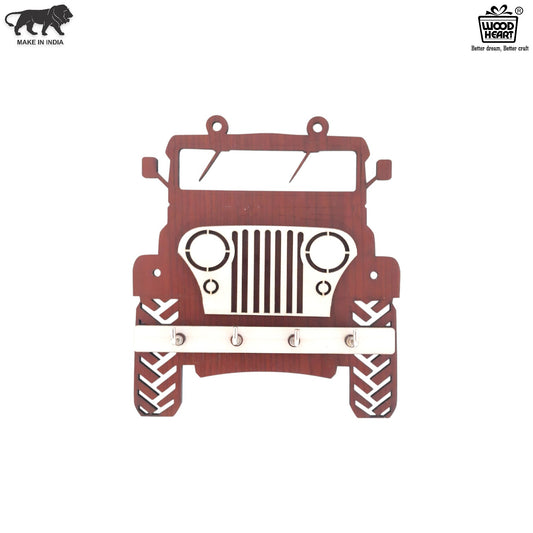 Jeep Design Wooden Key Holder – 4 Hook Wall Hanging Organizer