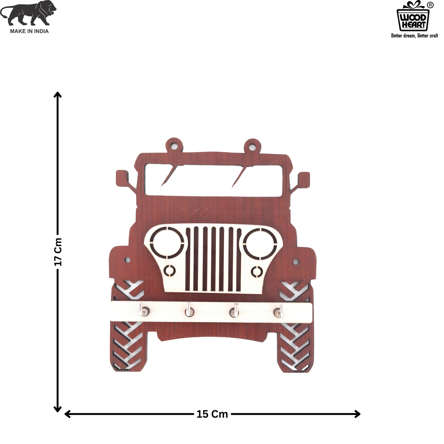 Jeep Design Wooden Key Holder – 4 Hook Wall Hanging Organizer