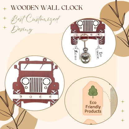 Jeep Design Wooden Key Holder – 4 Hook Wall Hanging Organizer