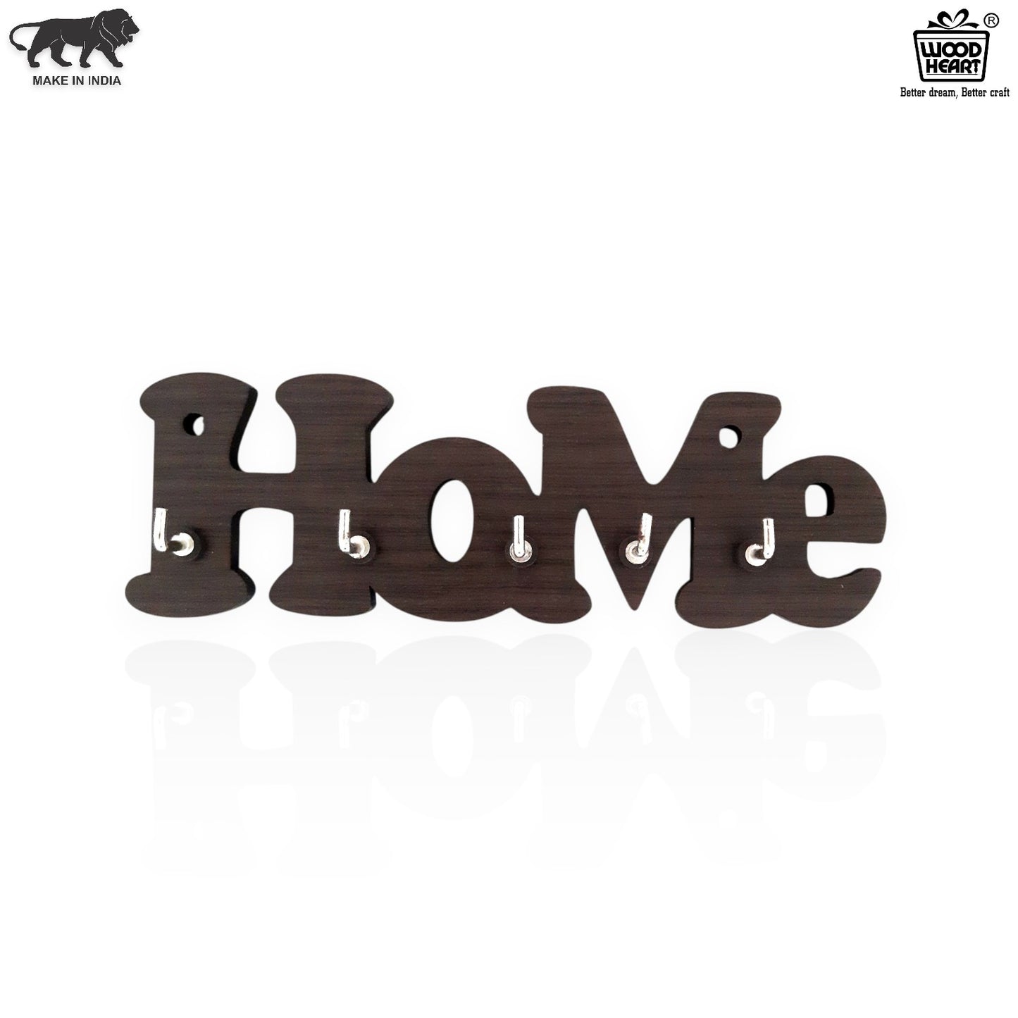 “HOME” Wall-Mounted Wooden Key Holder – 5 Hook Organizer