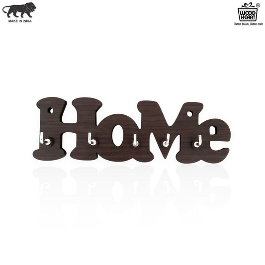 “HOME” Wall-Mounted Wooden Key Holder – 5 Hook Organizer