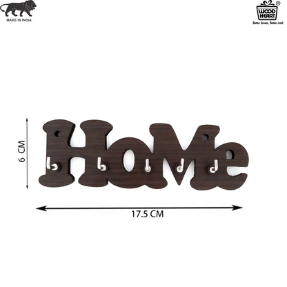 “HOME” Wall-Mounted Wooden Key Holder – 5 Hook Organizer