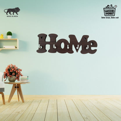 “HOME” Wall-Mounted Wooden Key Holder – 5 Hook Organizer