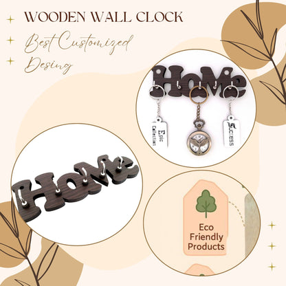 “HOME” Wall-Mounted Wooden Key Holder – 5 Hook Organizer