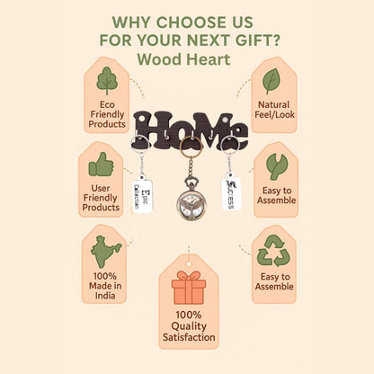 “HOME” Wall-Mounted Wooden Key Holder – 5 Hook Organizer