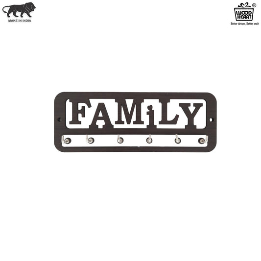 Wooden FAMILY Key Holder for Wall – 6 Hook Organizer by Wood Heart