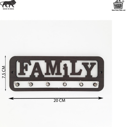Wooden FAMILY Key Holder for Wall – 6 Hook Organizer by Wood Heart