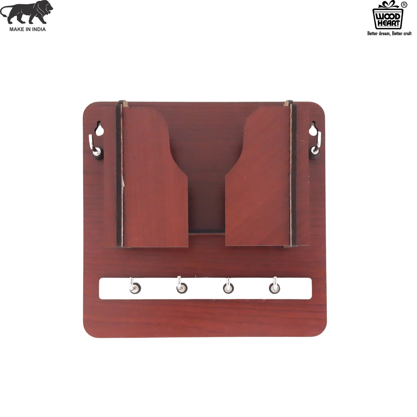 Multipurpose Wooden Key Holder with Letter & Mobile Organizer