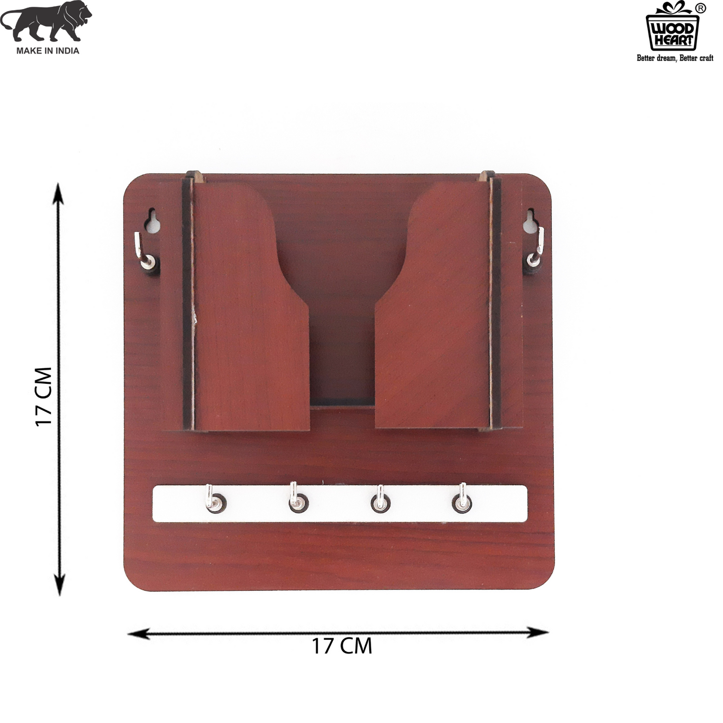 Multipurpose Wooden Key Holder with Letter & Mobile Organizer