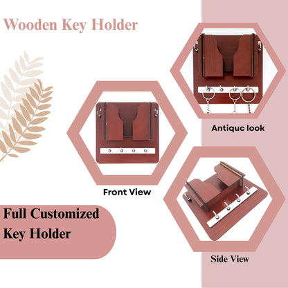 Multipurpose Wooden Key Holder with Letter & Mobile Organizer