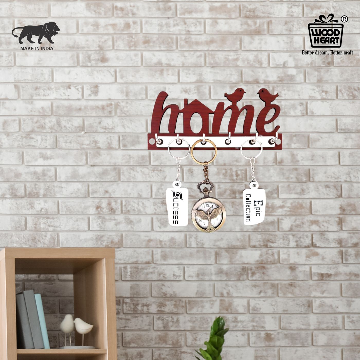 Wooden HOME Key Holder with Bird Design