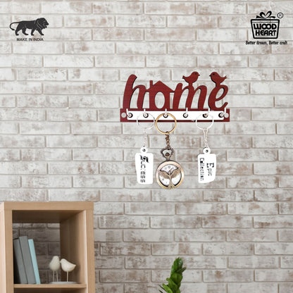 Wooden HOME Key Holder with Bird Design