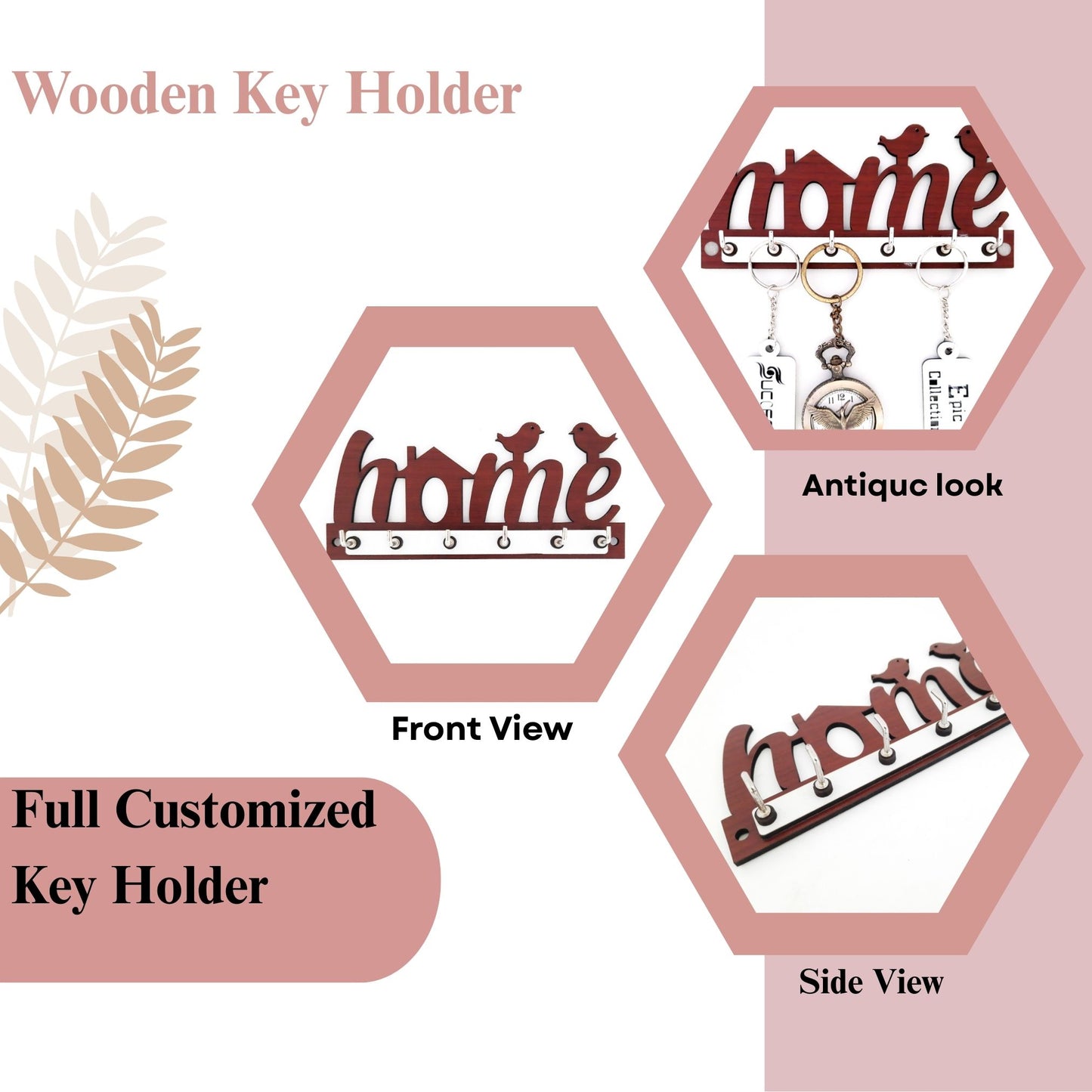 Wooden HOME Key Holder with Bird Design