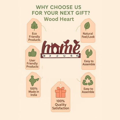 Wooden HOME Key Holder with Bird Design