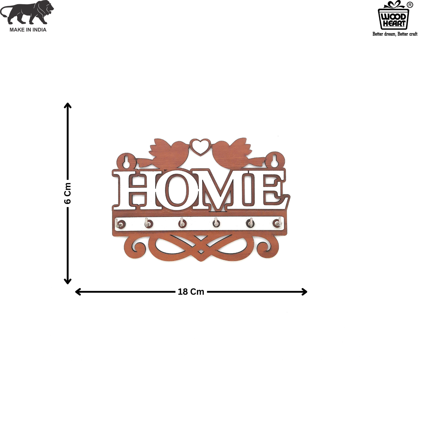 Decorative Wooden HOME Key Holder with Birds & Heart Design
